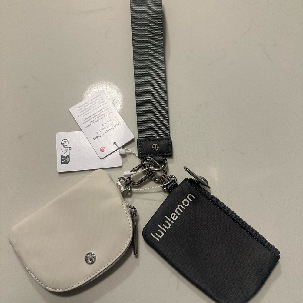 Lululemon White and Green Pouch Wristlet